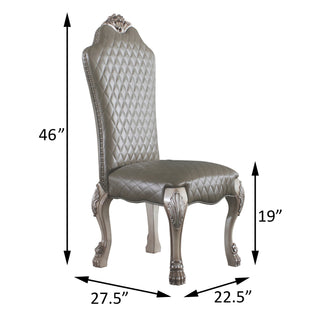 Sunvega Vintage Bone White Faux Leather Upholstered Side Chairs with Floral Crown