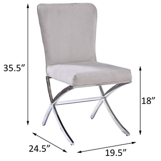 Sunvega Beige Velvet Upholstered Side Chairs with Chrome X Shape Metal Legs Set of 2