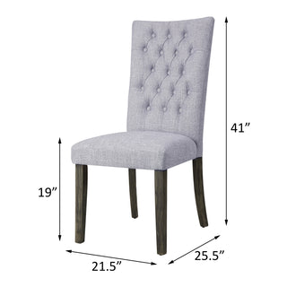 Sunvega Grey Linen Upholstered Button Tufted Side Chairs with Wooden Tapered Legs