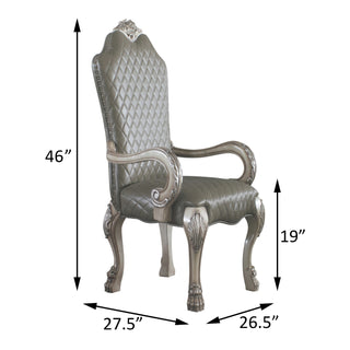 Sunvega Vintage Bone White Faux Leather Arm Chairs with Floral Crown and Claw Legs