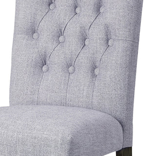 Sunvega Grey Linen Upholstered Button Tufted Side Chairs with Wooden Tapered Legs