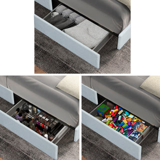 Sunvega Queen Size Ivory Boucle Upholstered Platform Bed with 4 Storage Drawers