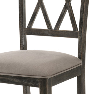 Sunvega Weathered Grey Cross Back Side Chairs with Beige Upholstered Seat Set of 2