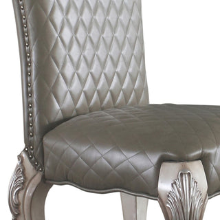Sunvega Vintage Bone White Faux Leather Upholstered Side Chairs with Floral Crown