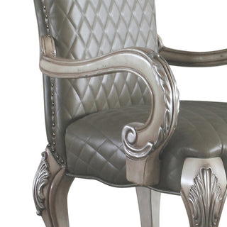 Sunvega Vintage Bone White Faux Leather Arm Chairs with Floral Crown and Claw Legs