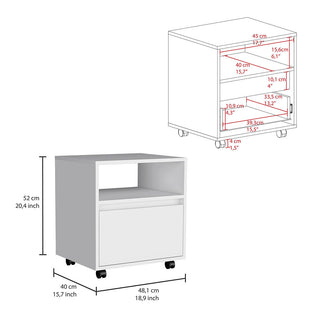 Sunvega Modern White Nightstand with Drawer and Casters for Bedroom Living Room