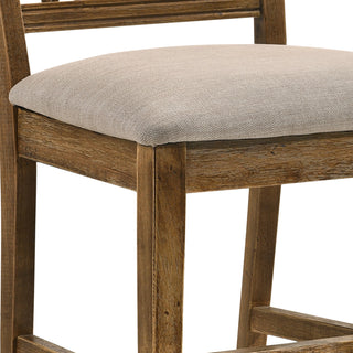 Sunvega Weathered Oak Slat Back Side Chairs with Tan Linen Upholstered Seat Cushions