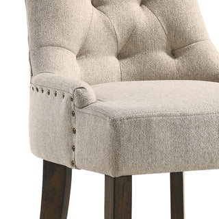 Sunvega Beige and Weathered Oak Tufted Back Parson Chairs with Sturdy Wood Legs