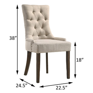 Sunvega Beige and Weathered Oak Tufted Back Parson Chairs with Sturdy Wood Legs
