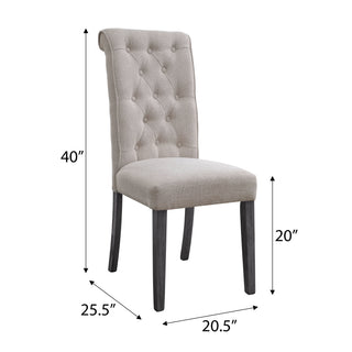 Sunvega Beige Linen Upholstered Tufted Back Side Chairs with Grey Legs Set of 2