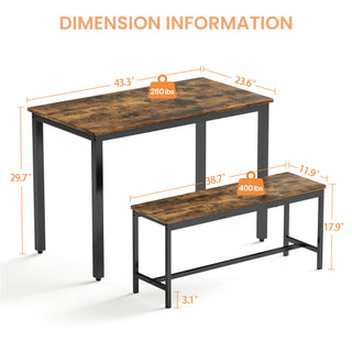 Sunvega Industrial Natural and White Dining Table Set with 2 Benches for Kitchen