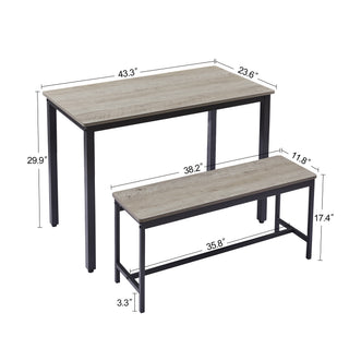 Sunvega Industrial Natural and White Dining Table Set with 2 Benches for Kitchen