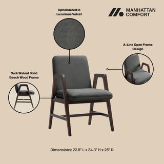 Sunvega Modern Dining Armchair in Soft Velvet with Sculptural Beech Wood Frame