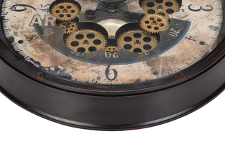 Sunvega 20" Round Antique Brown Wall Clock with Gear Mechanism and Aviator Print