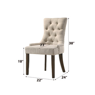 Sunvega Two-Tone Beige Fabric Side Chair with Reclaimed Gray Finish and Nailhead Trim