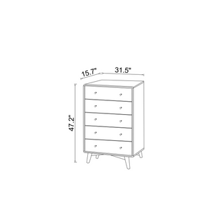 Sunvega Mid Century Modern 5-Drawer Solid Wood Dresser for Bedroom Living Room
