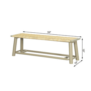 Sunvega Farmhouse Modern Solid Wood Rattan Bench for Covered Outdoor and Indoor Spaces