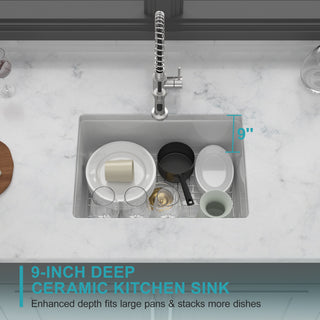 Sunvega 33 Inch White Porcelain Ceramic Farmhouse Kitchen Sink Workstation with Reversible Apron