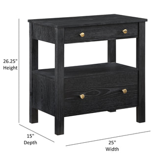 Sunvega Modern Dark Finish 2 Drawer Nightstand with Gold Knobs