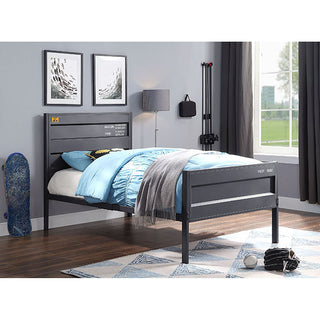 Sunvega Industrial Gunmetal Twin Platform Bed with Panel Headboard and Container Lock