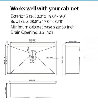 Sunvega 32x19 Inch Undermount Kitchen Sink with Superior Drainage and Soundproofing