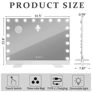 Sunvega 31.5"x22.8" Ultra-Thin Hollywood Vanity Mirror with 18 LED Lights and Remote Control