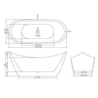 Sunvega 59 Inch Acrylic Freestanding Soaking Tub with Gold Overflow Drain