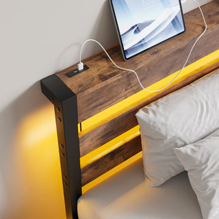 Sunvega Twin Size Heavy Duty LED Bed Frame with USB Charging and Headboard