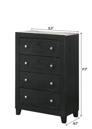 Sunvega Modern White Faux Marble Top Nightstand with Two Drawers in Black Finish