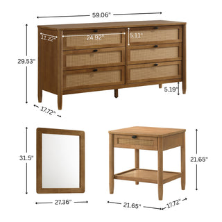 Sunvega 6-Piece Rubberwood Bedroom Set with Queen Bed Dresser Mirror Nightstands Chest