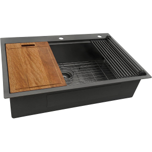 Sunvega 32 Inch Gunmetal Black Workstation Sink with Accessories and Jewelry-Grade PVD Coating