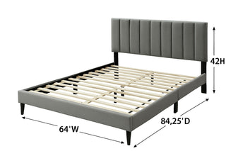 Sunvega Queen Upholstered Pleated Bed in a Box with Sturdy Dark Brown Frame