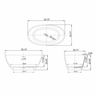 Sunvega 55 Inch Freestanding Solid Surface Soaking Bathtub with Matte Finish