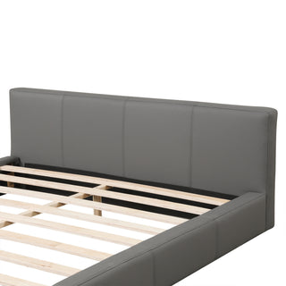 Sunvega Stylish Gray Upholstered King Bed with Faux Leather and Wood Frame