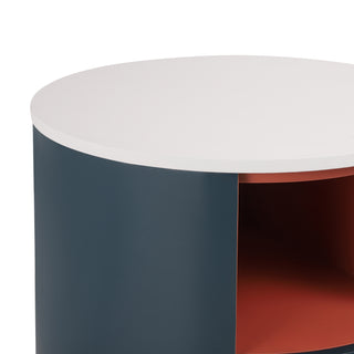 Sunvega Blue Round Nightstand with Storage Drawer and Open Shelf for Bedroom