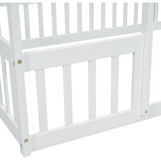 Sunvega Twin Wood House Floor Bed with Guardrail Fence in Grey