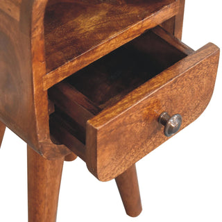 Sunvega Ultra-Compact Solid Mango Wood Bedside Table with Drawer and Storage Slot