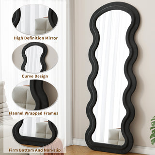 Sunvega Flannel Wavy Full Length Floor Mirror with Stand for Bedroom or Living Room
