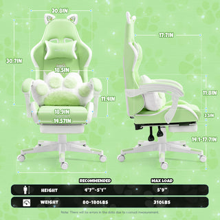 Sunvega Kawaii Cat Ergonomic Gaming Chair with Paw Lumbar Cushion for Girls