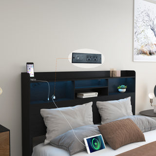 Sunvega Queen Storage Bed Frame with Headboard Charging Station and 4 Drawers