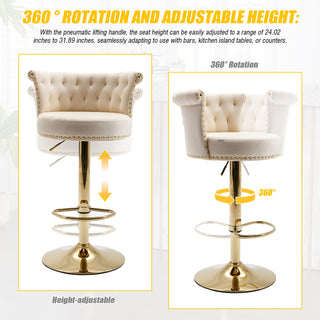 Sunvega Velvet 360 ° Rotating Bar Chair with Soft Pillow and Adjustable Height for Kitchen