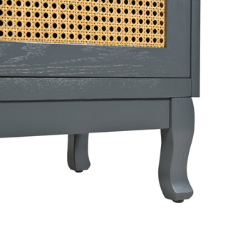 Sunvega Retro 4-Door Sideboard with Rattan and Glass Doors for Large Storage Space