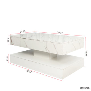 Sunvega Modern Swivel Square Coffee Table with Rotatable Top and Two Drawers