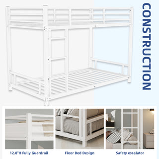 Sunvega Sturdy Metal Twin over Twin Bunk Bed with Safety Guardrail and Noise Reduced