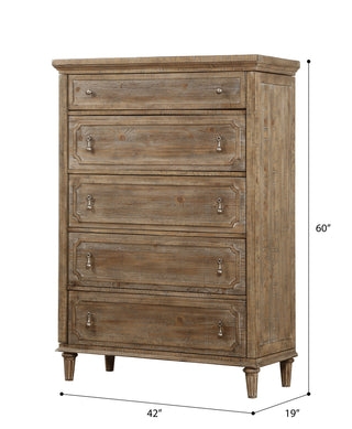 Sunvega Taupe 5-Drawer Chest with Rustic Casual Style and Easy Care