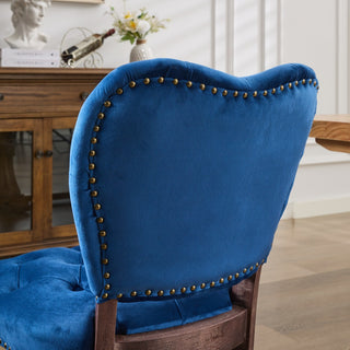Sunvega French Vintage Tufted Upholstered Fabric Dining Chair Set of 2 Blue