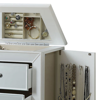 Sunvega White Finish Jewelry Armoire with Mirror and Velvet Lined Storage