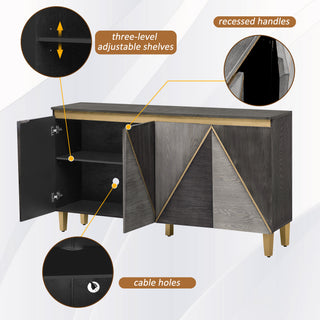Sunvega 60 Inch Retro Buffet Cabinet with Dimensional Effect Doors and Adjustable Shelves