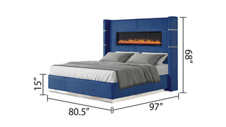 Sunvega King Size Upholstered Wooden Bed with Bluetooth Speakers and USB Ports