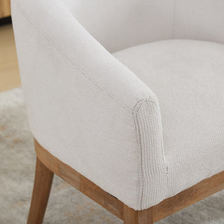 Sunvega Mid Century Modern Upholstered Barrel Dining Chair with Arms and Natural Hardwood Frame